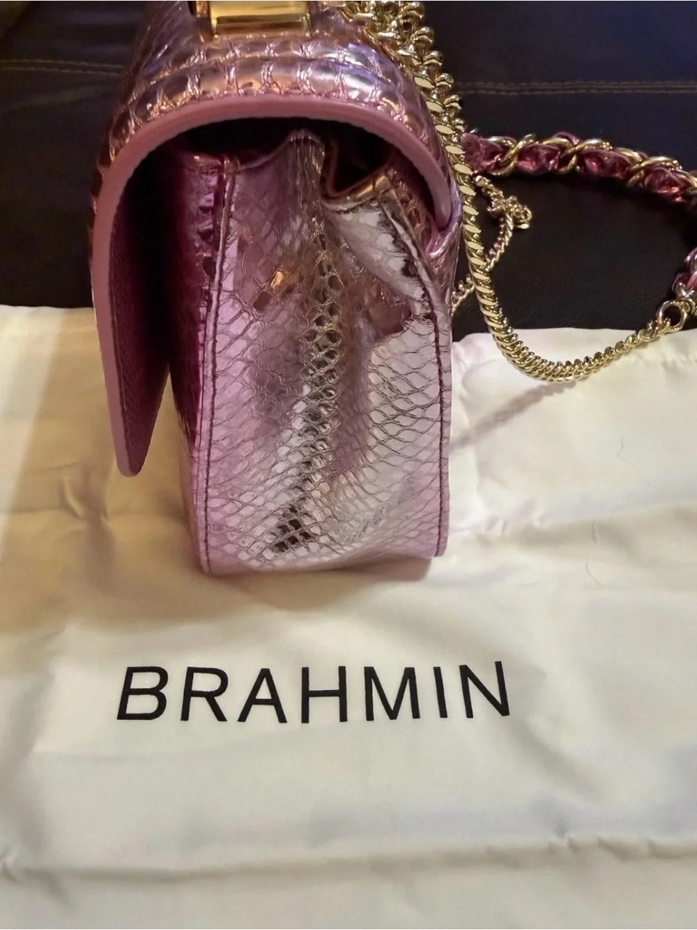 Brahmin Rosalie Rose Water Akoni Crossbody - metallic pink